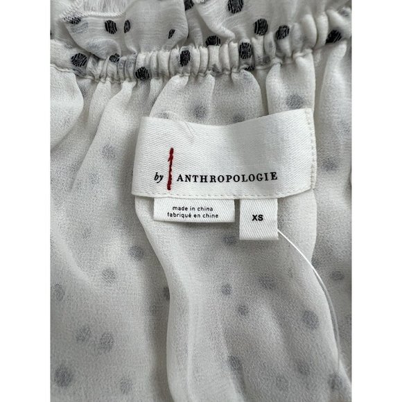Anthropologie Lucia Smocked Waist Off the Shoulder Polka Swiss Dot Blouse NWT XS - Picture 3 of 5